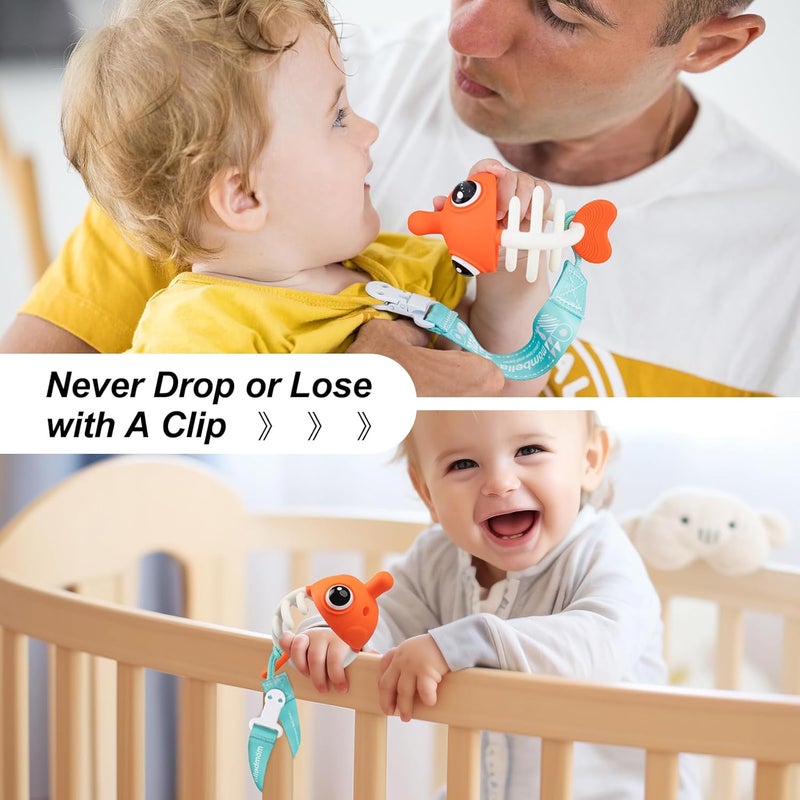 Mombella Teething Toys 3-6 Months, Clownfish Teethers for Babies 6-12 Months, Soft Silicone Baby Teether Toys with Anti Drop Clip, Baby Chew Toys 6 to 12 Months, Infant Teething Relief Toy, Orange - Image 5
